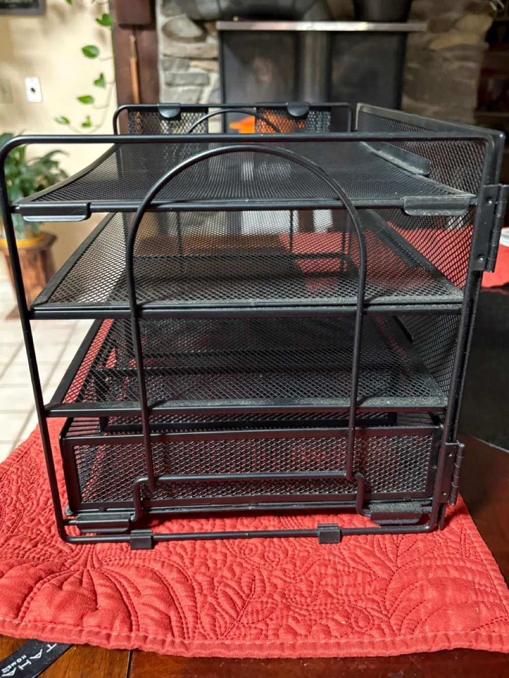Mesh Desk Organizer, 3 Trays, 1 Drawer, 2 Pen Holders, Office Desktop Organizer